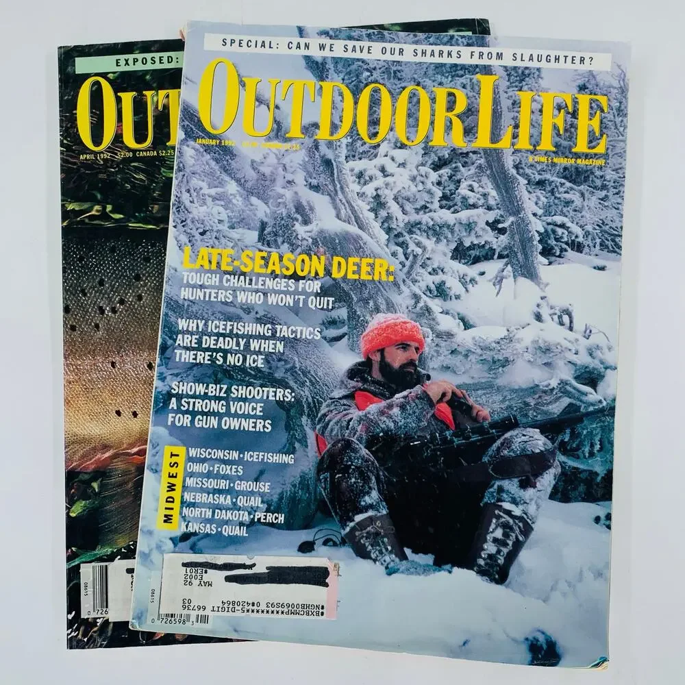 Outdoor Life Magazine Lot Of 2 Vintage 1992 Deer Hunting Trout Bass Ice Fishing